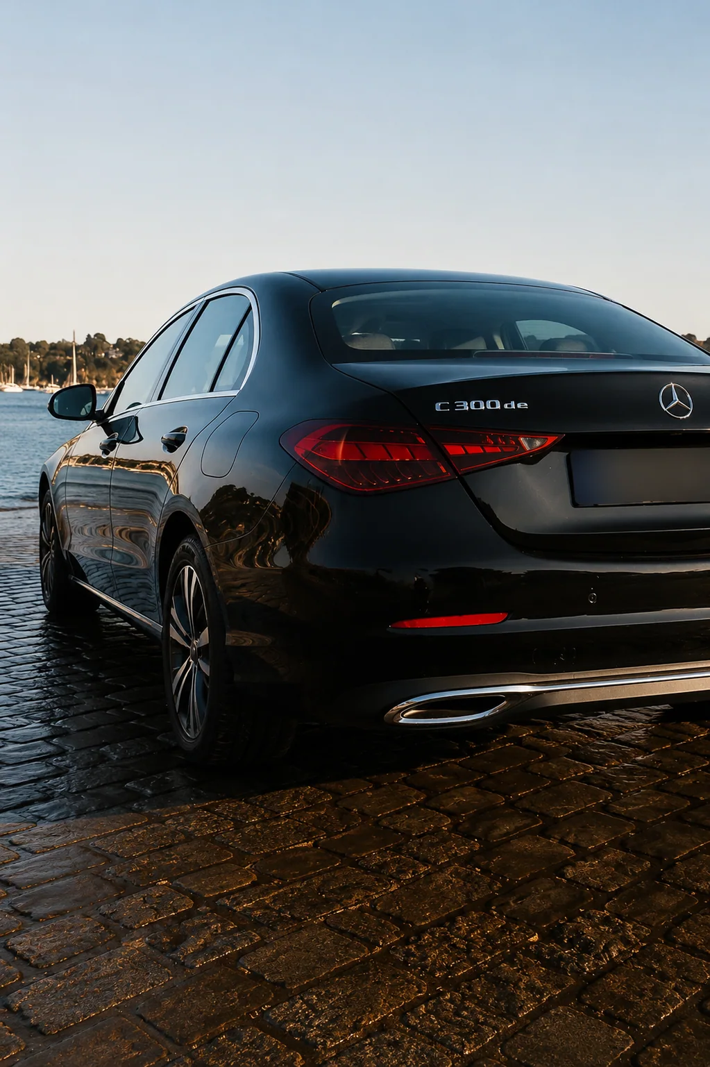 Vue arrière du véhicule Royal VTC près du littoral